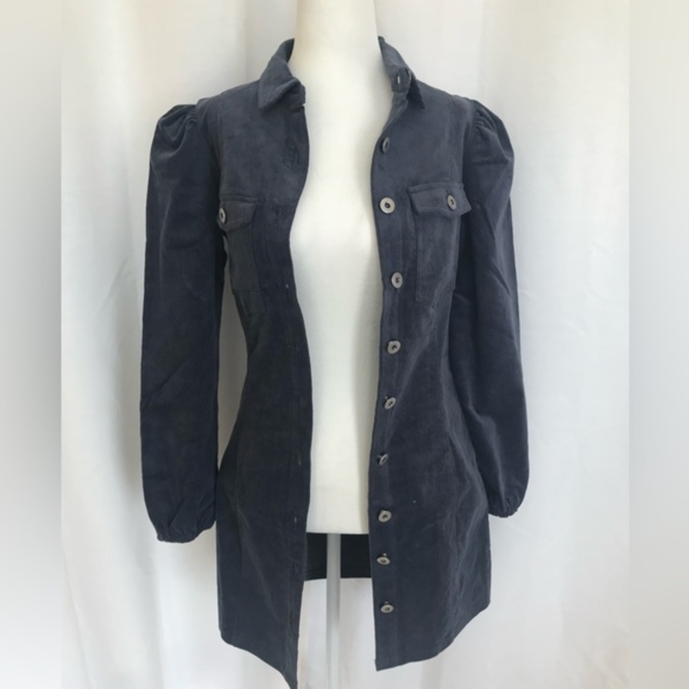 NWT Forever 21 Navy blue corduroy button shirt dress/jacket Sz S